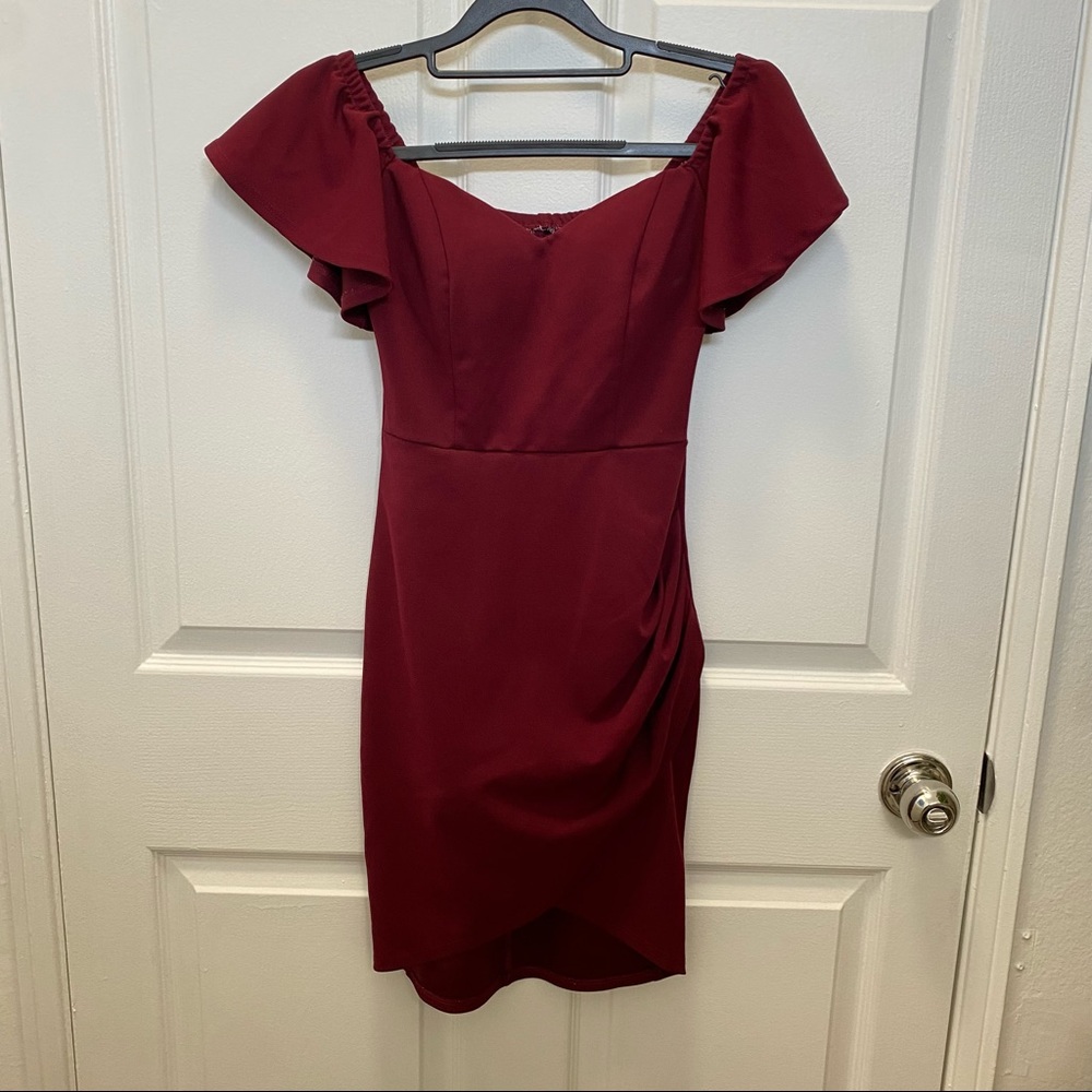 Off the shoulder ruffle asymmetrical bodycon mini dress